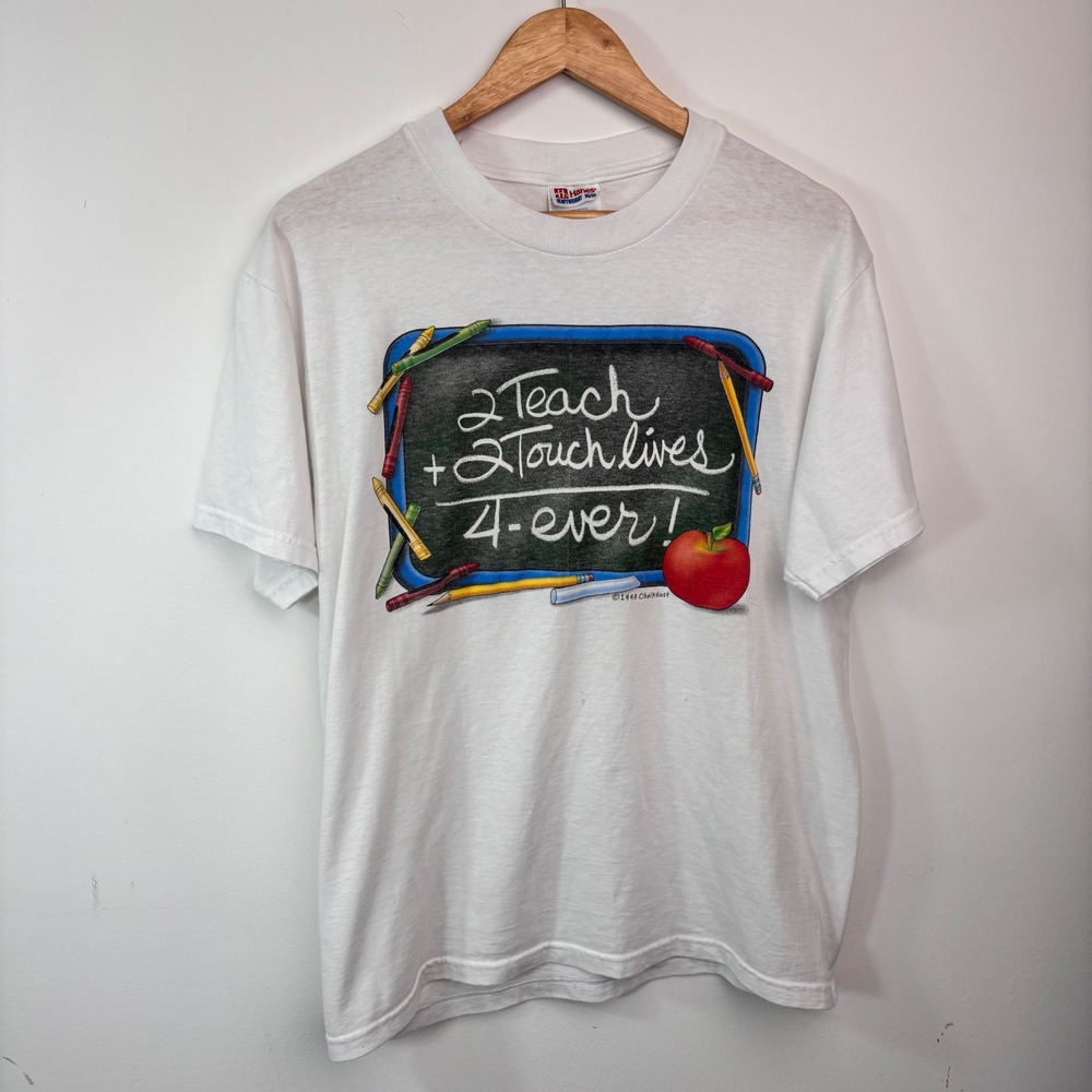 Vintage 1998 Teacher T Shirt Chalkdust School Education Apple Graphic Hanes XL